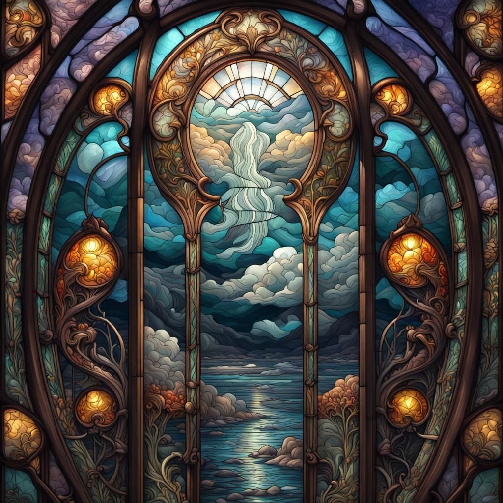 Art Nouveau Stained Glass Storm Window