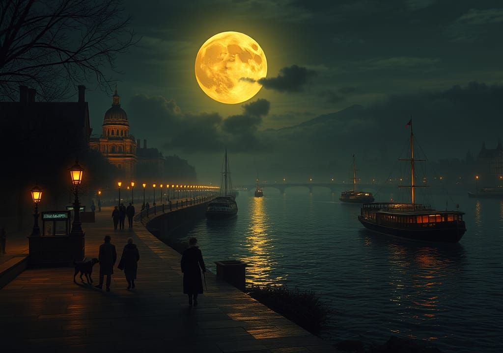 Victorian London Serene Night on the Thames