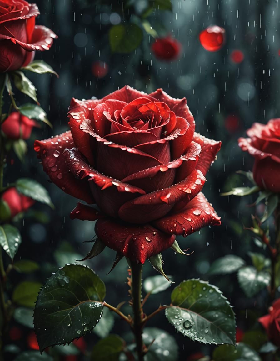 Red Rose Macro Shot in Dark Fantasy Style