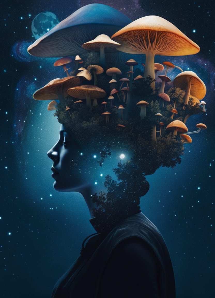 Enchanted Mushroom Forest Silhouette Portrait