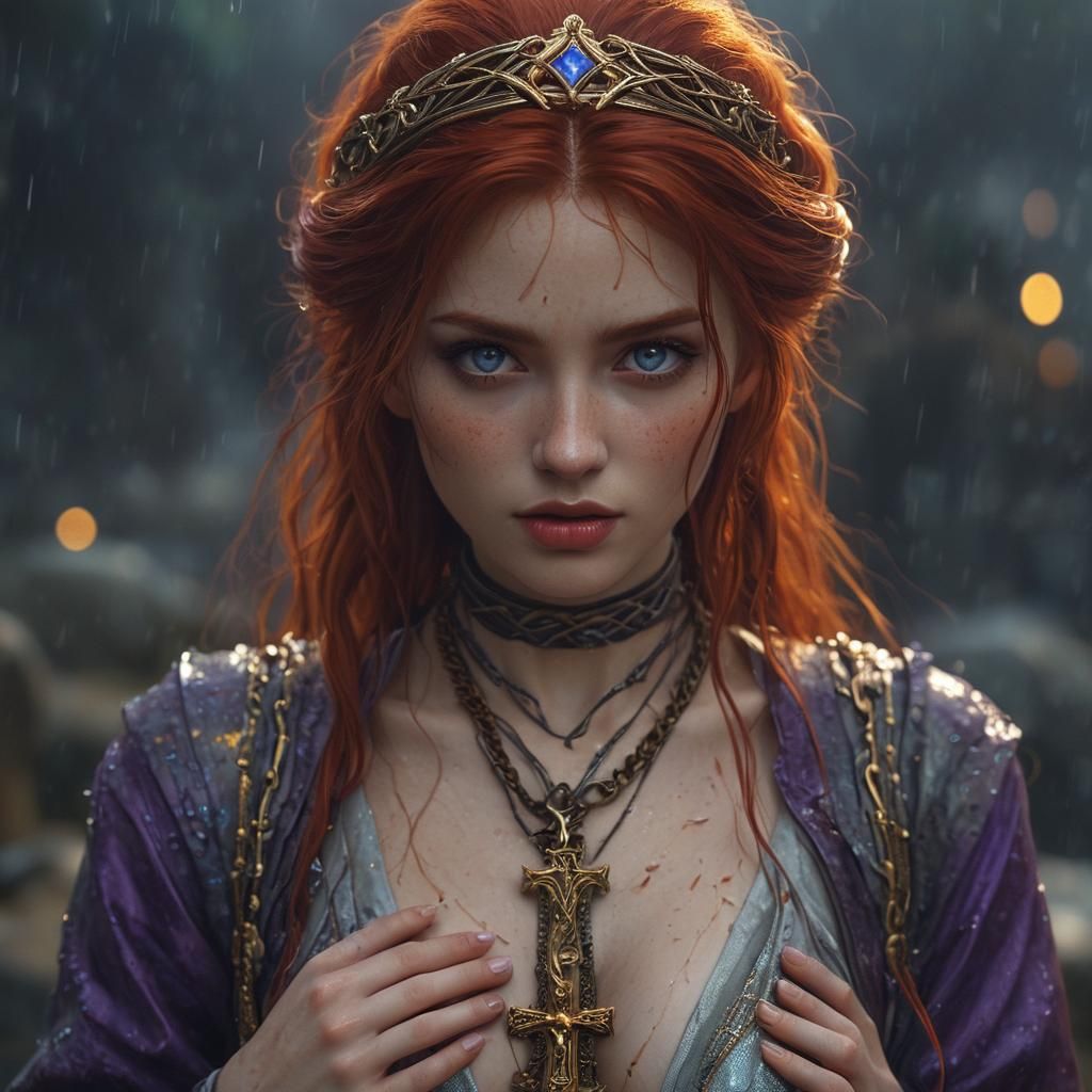 Red-Haired Anime Princess with Twisted Cross