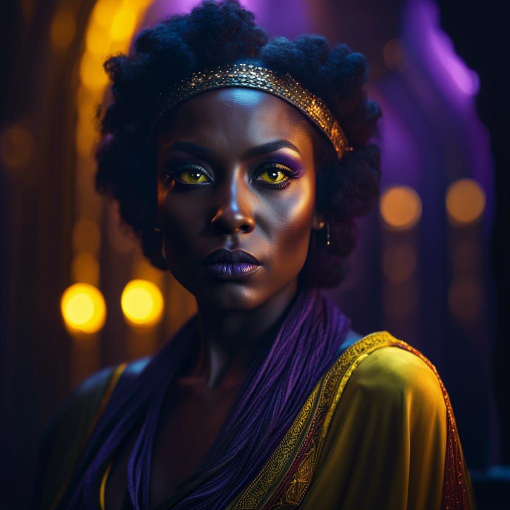 Purple Woman with Yellow Eyes: Digital Masterpiece