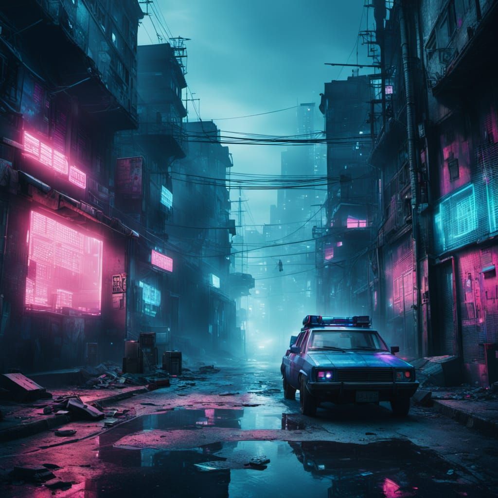 Teacher in Cyberpunk Slum: Neon Noir Portrait