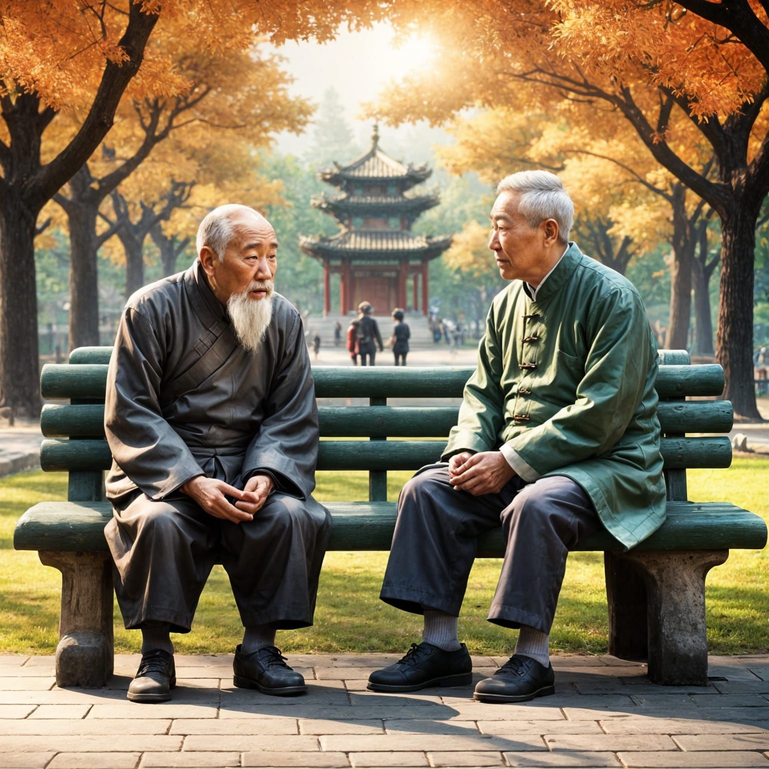 Wise Old Man Teaching Boy in Park: 3D Render