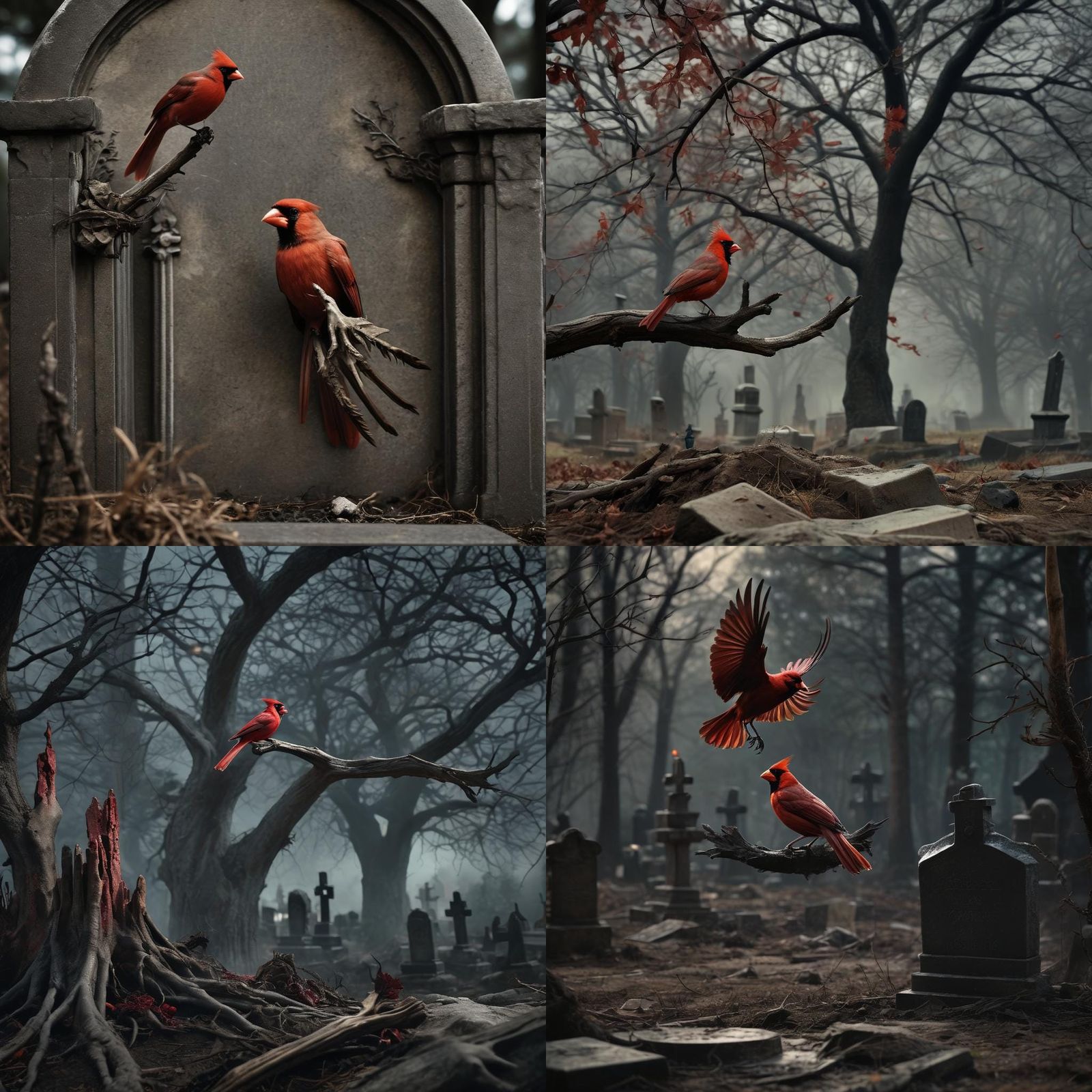 Cardinal Landing on Hand from Grave, Sinister Art