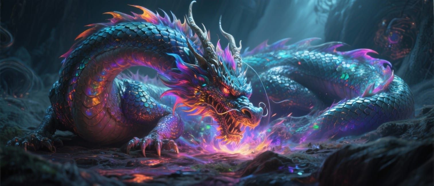 Fierce Dragon Awakens in Ethereal Digital Art Style