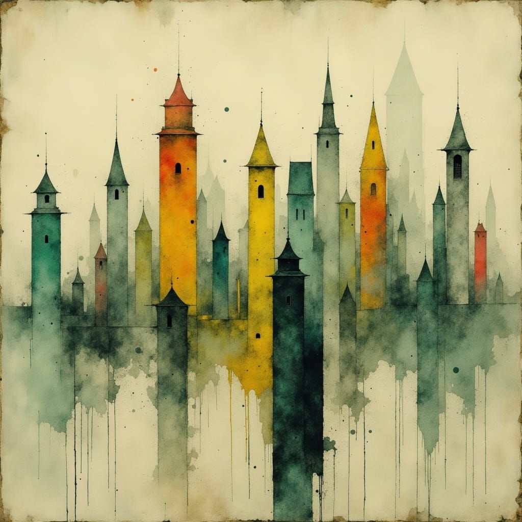 “A ghostly skyline of folded-paper spires in muted chartreus...