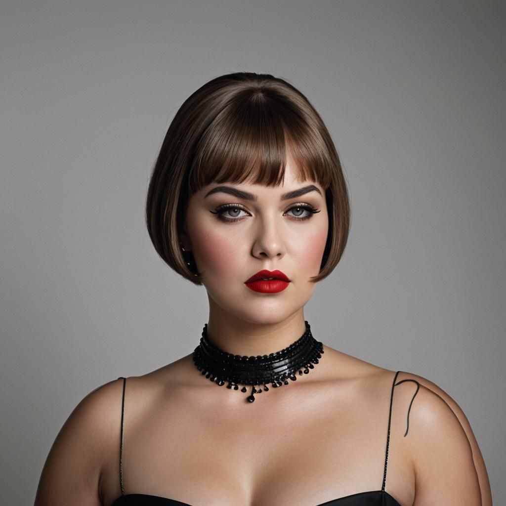 Portrait of Young Woman with Blunt Bob in Studio Lighting