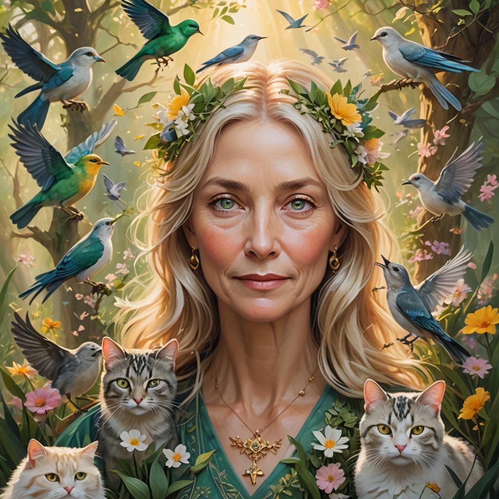 Lush Portrait of Serene Woman in Fantasy Realism