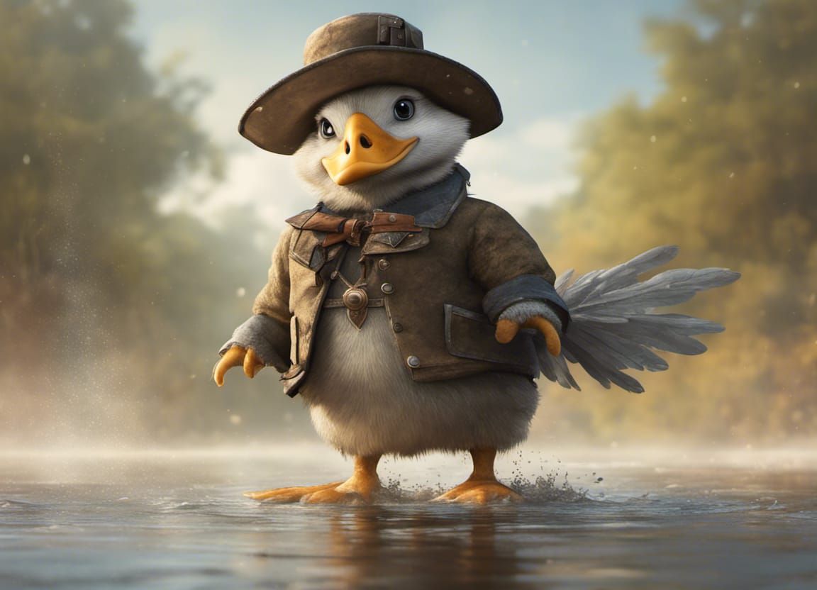 Duck in Boots Jumping in Mud Puddle, Digital Painting