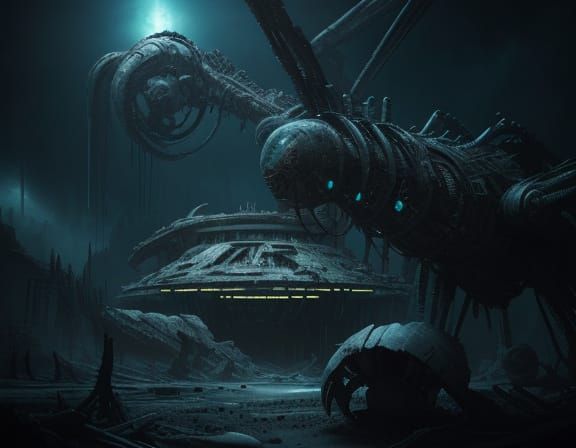 Abandoned Alien Outpost in Dark Sci-Fi Biomechanical Decay