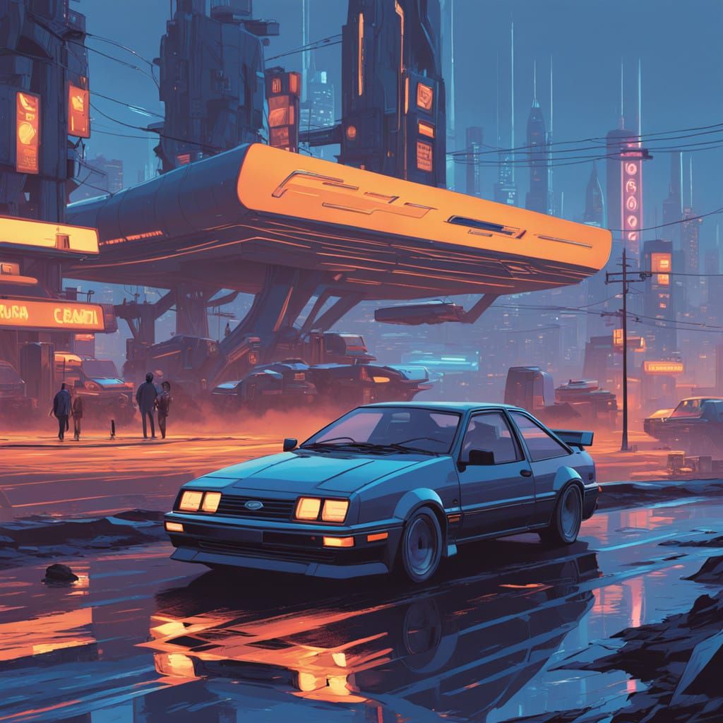 Sleek 80s European Car in Metallic Blue, Inspired by Syd Mea...