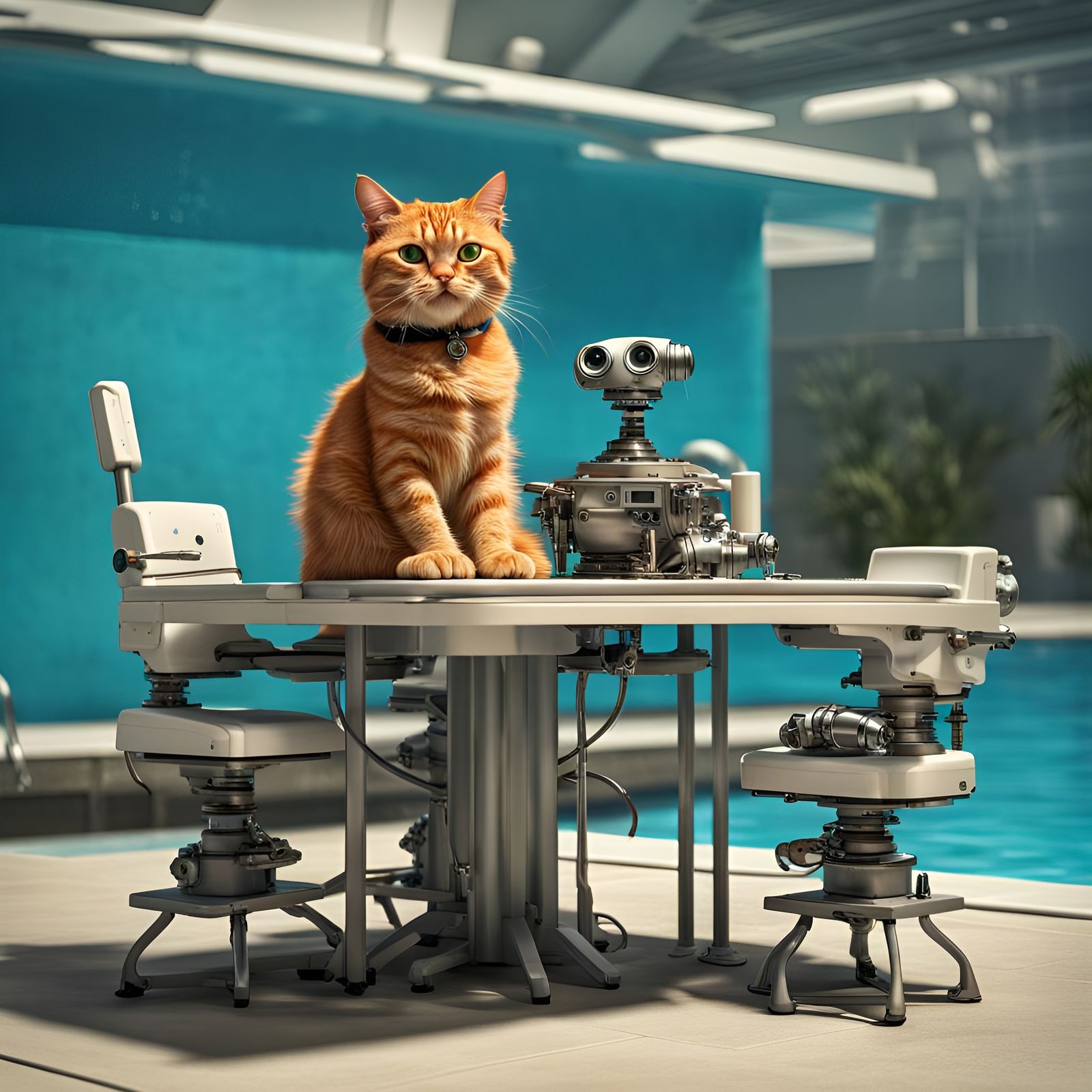 Garfield Supervises Swimming Robots: Hyperrealistic Detail
