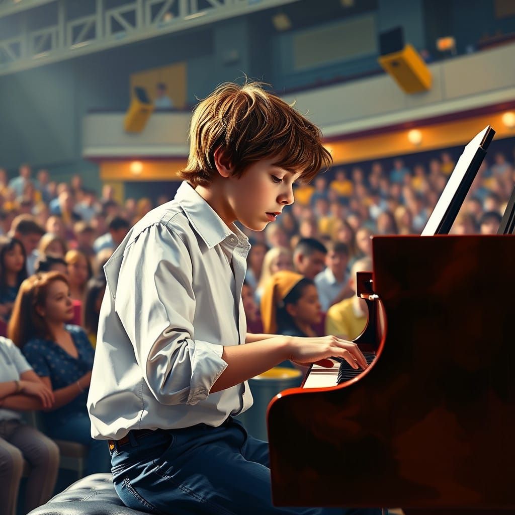 Intense Piano Performance by a Teen Musician in a High Schoo...