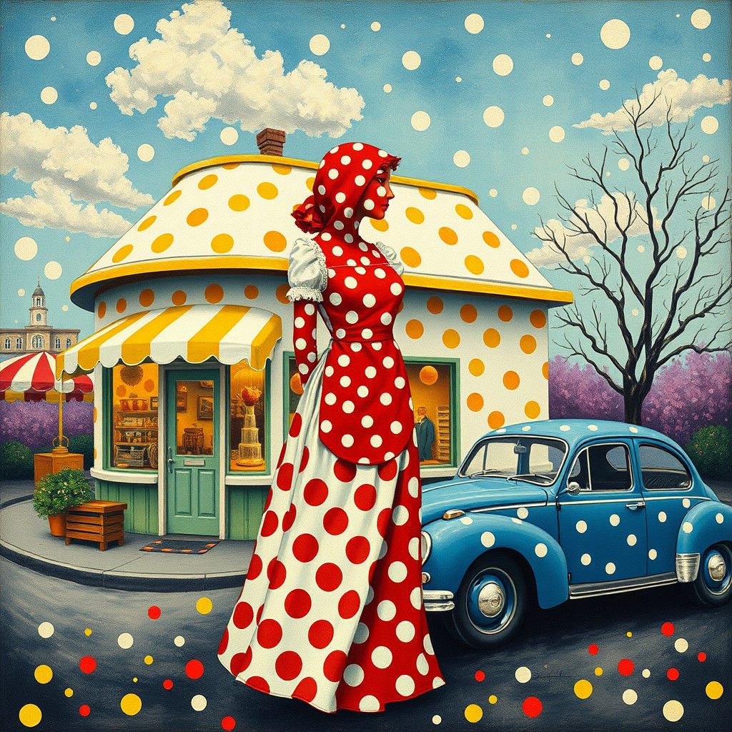 Polka Dot Woman in Surrealist Dreamscape