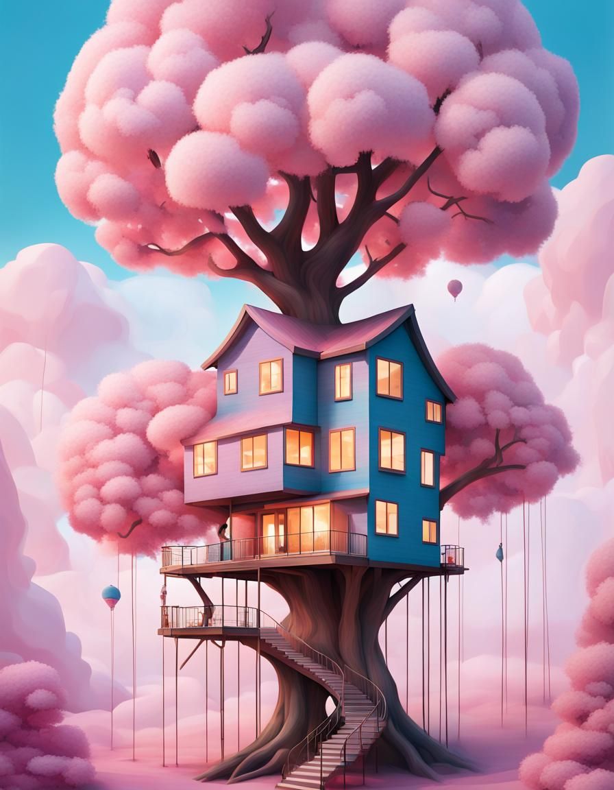 Dreamy Abstract Architecture: Cotton Candy Treehouse Kiss