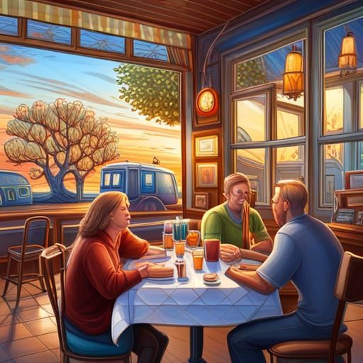 Breakfast Diner with Excavator and Owl in HDR