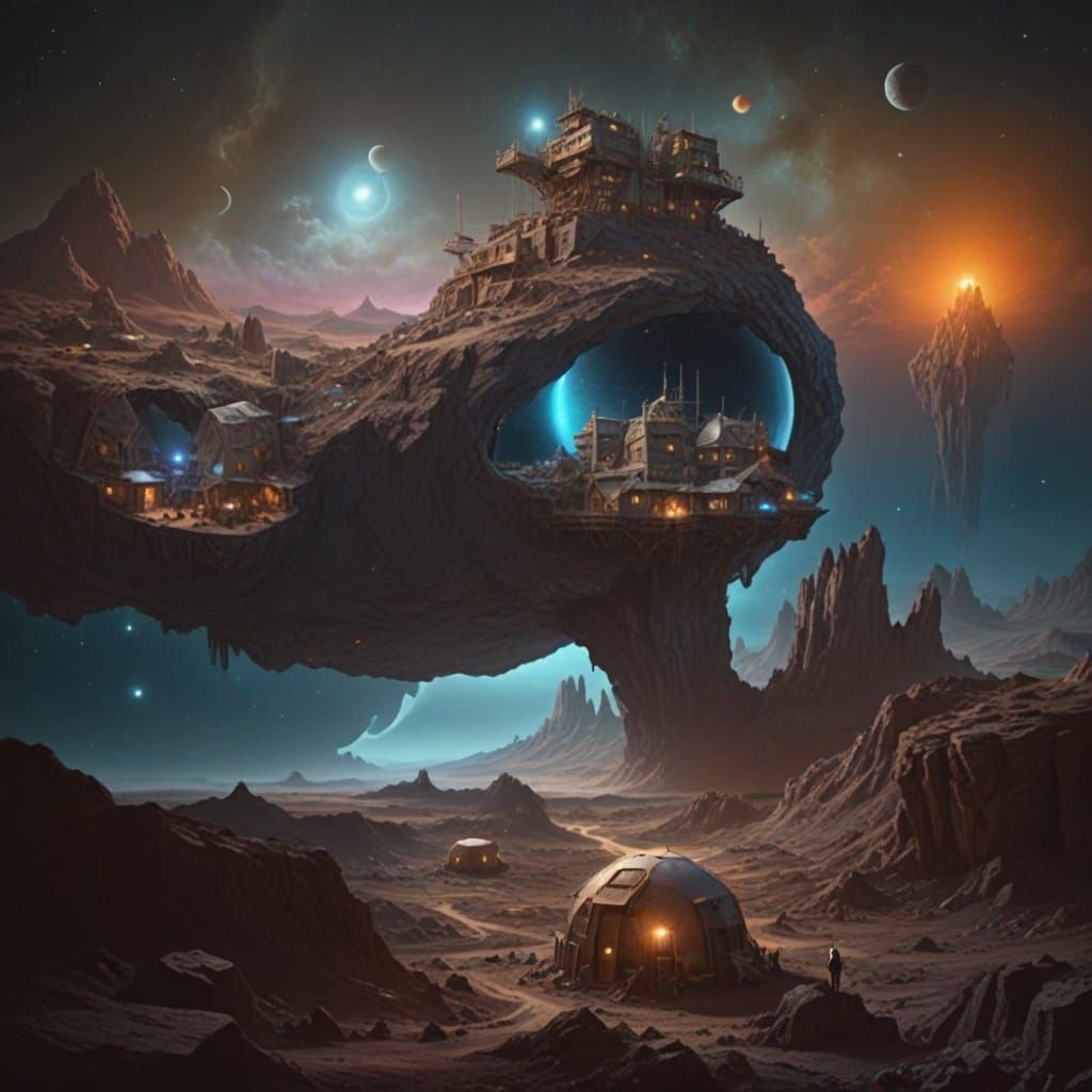 Surreal Sci-Fi Shanty Town on a Forbidden Asteroid