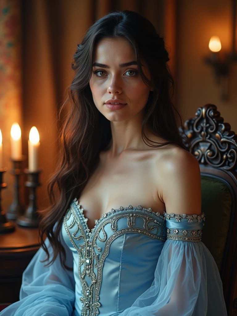 Medieval Maiden in Lavish Room, Photorealistic 8k