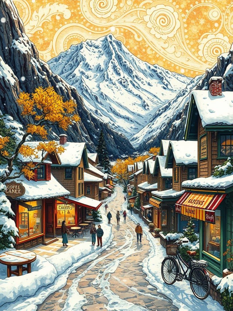 Winter Wonderland Village in Vibrant, Whimsical Style