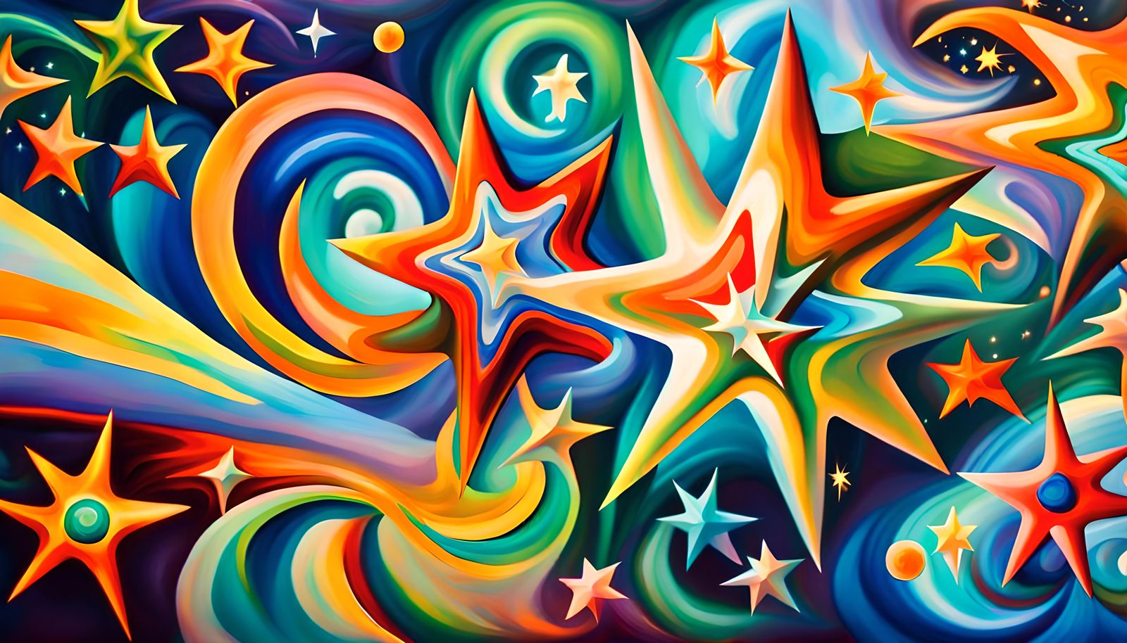 Iridescent Stars Swirling in Electromagnetic Plasma: Impasto...