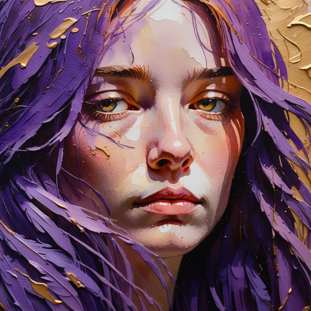 Impressionist Portrait of a Woman with Violet Hair