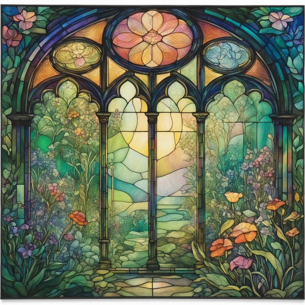 Mystical Garden: Symbolist Stained Glass Art