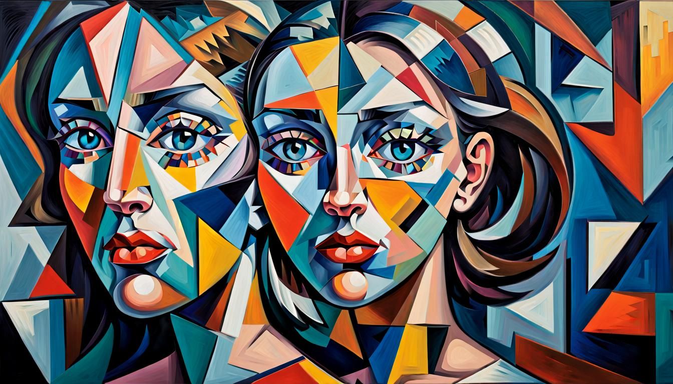 Cubist Portrait of Fragmented Woman in Vivid Colors