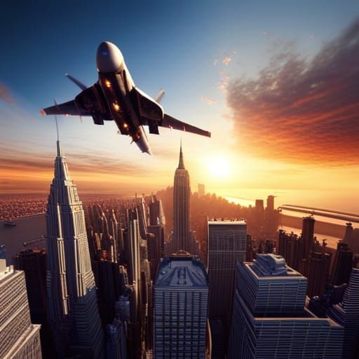 New York City Sunset Under Attack: 3D Game Cinematic