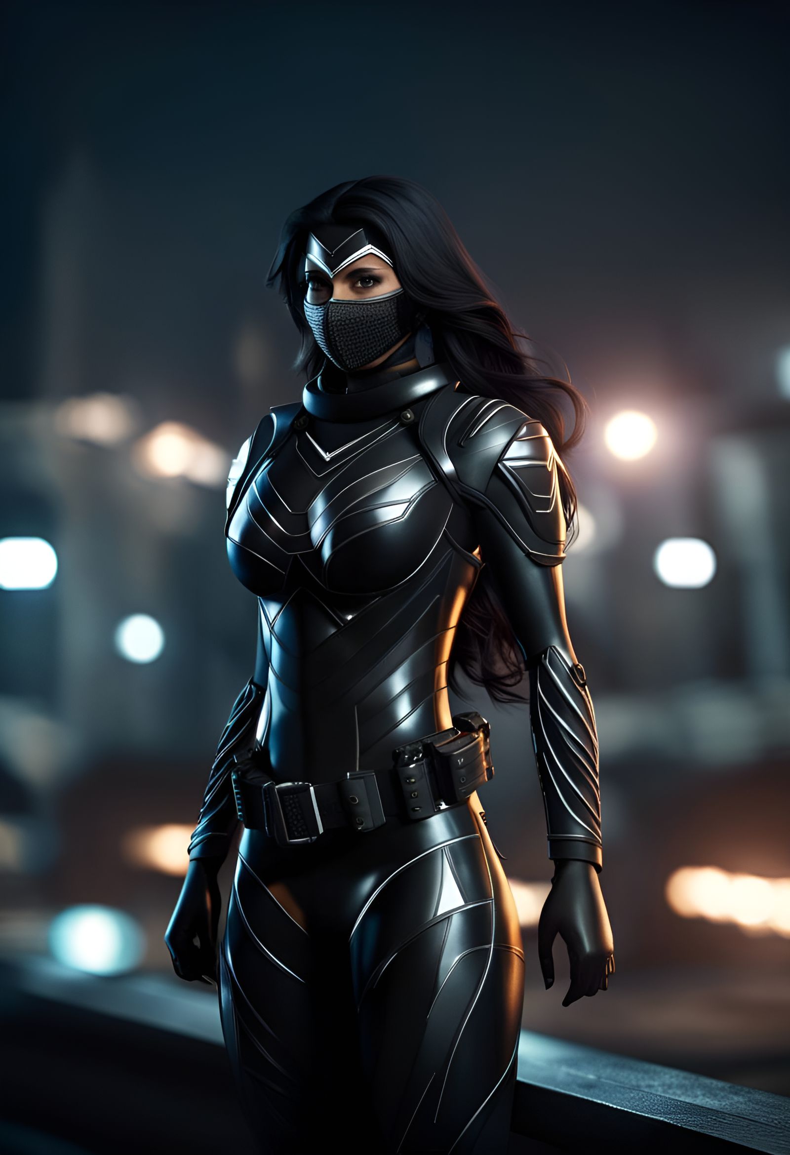 Indian Teenage Superheroine in Tactical Armor on Rooftop