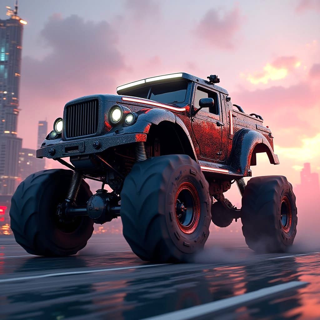 Futuristic Monster Truck in Hyperrealistic Style
