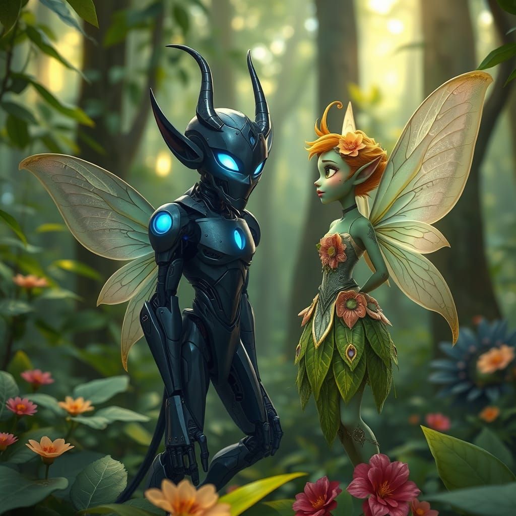 Enchanted Forest Encounter: Fairy and Robotic Elf