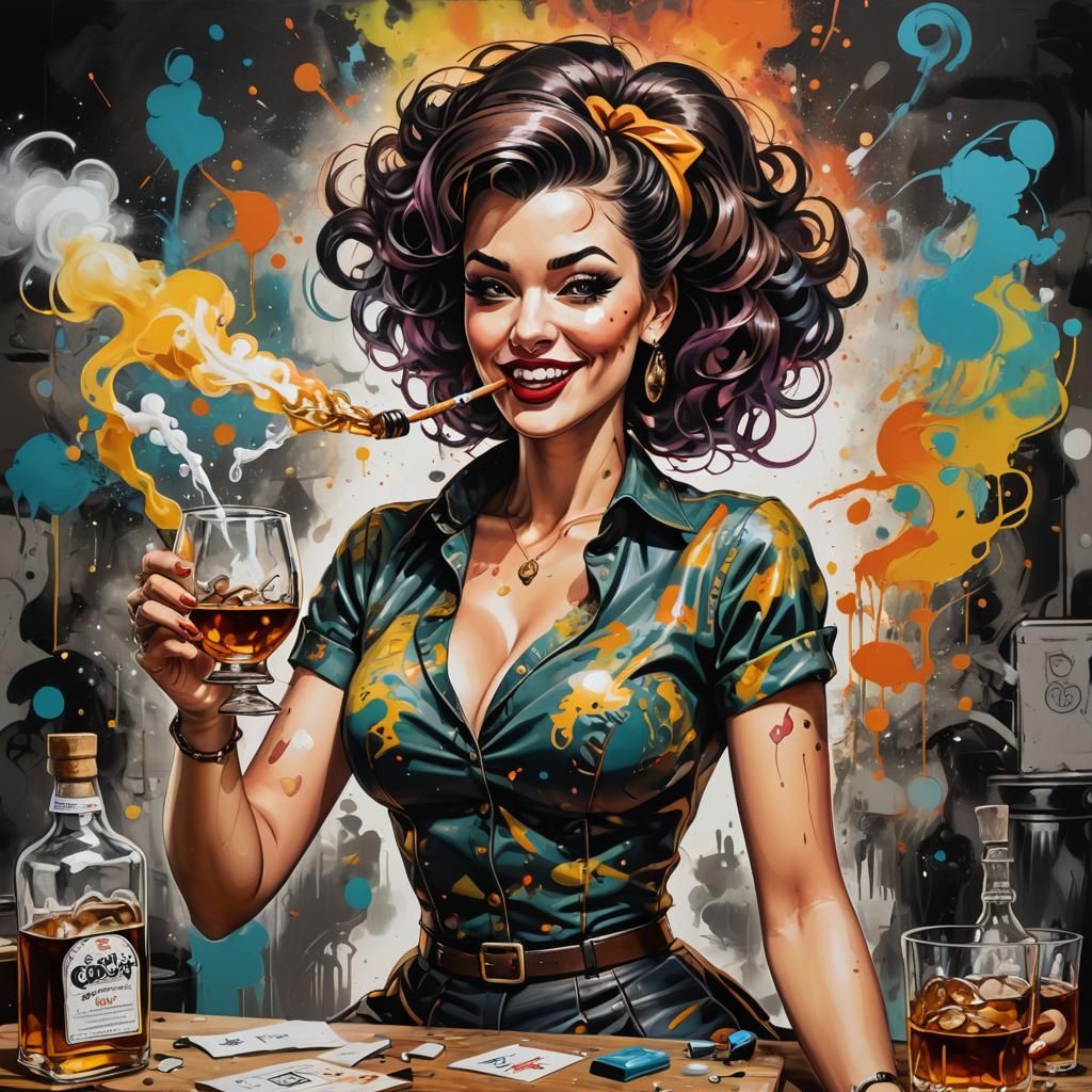 Psychedelic Pinup Girl Graffiti Art