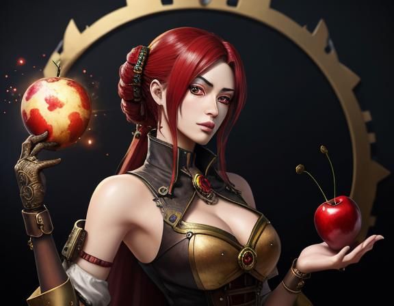 Anime Steampunk Woman with Oversized Cherries