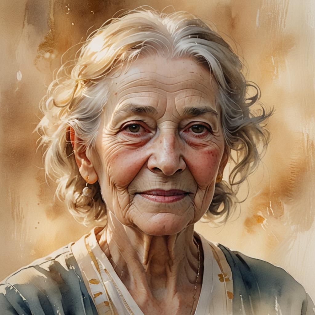 Elderly Woman Portrait in Soft Watercolor Style
