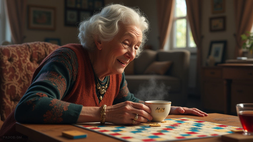 Grandmother Playing Scrabble: Detailed Matte Painting