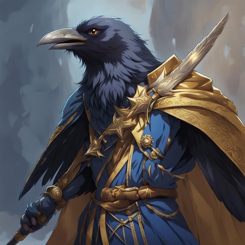 Humanoid Crow Warrior in Anime Style