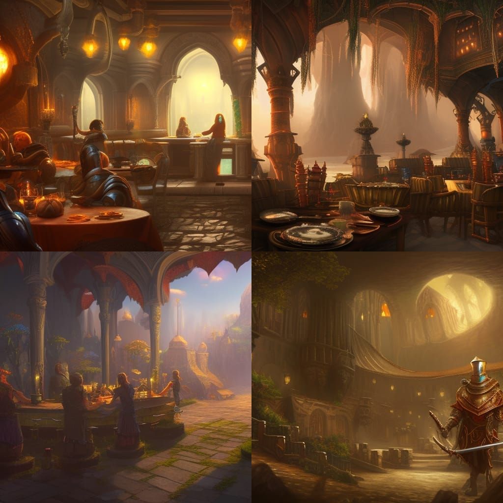 Fantastical Knight Cafe: Detailed Matte Painting
