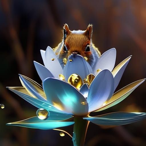 Photorealistic Squirrel with Glowing Petals