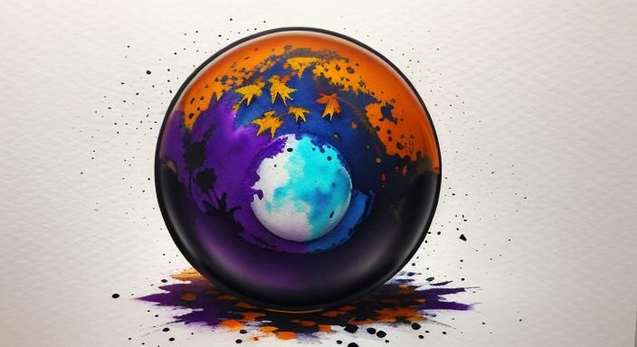 Halloween Ghoul in Glass Sphere: Ink Splatter Art