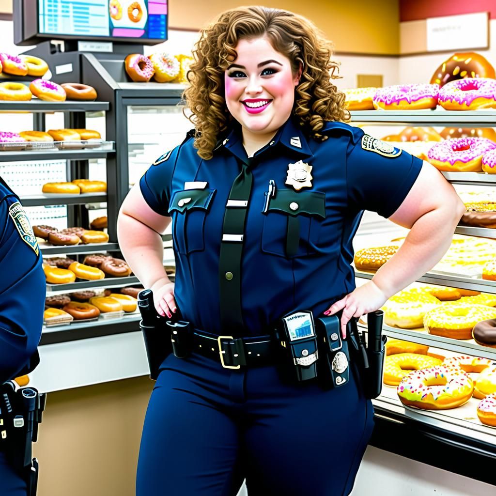 Curvy Police Officer at Donut Shop