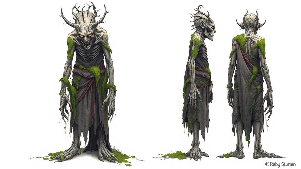 Ancient Bog Witch Study in Dark, Expressive Lines