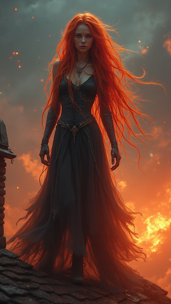 Ethereal Lovecraftian Goddess in Fiery Dishevelment