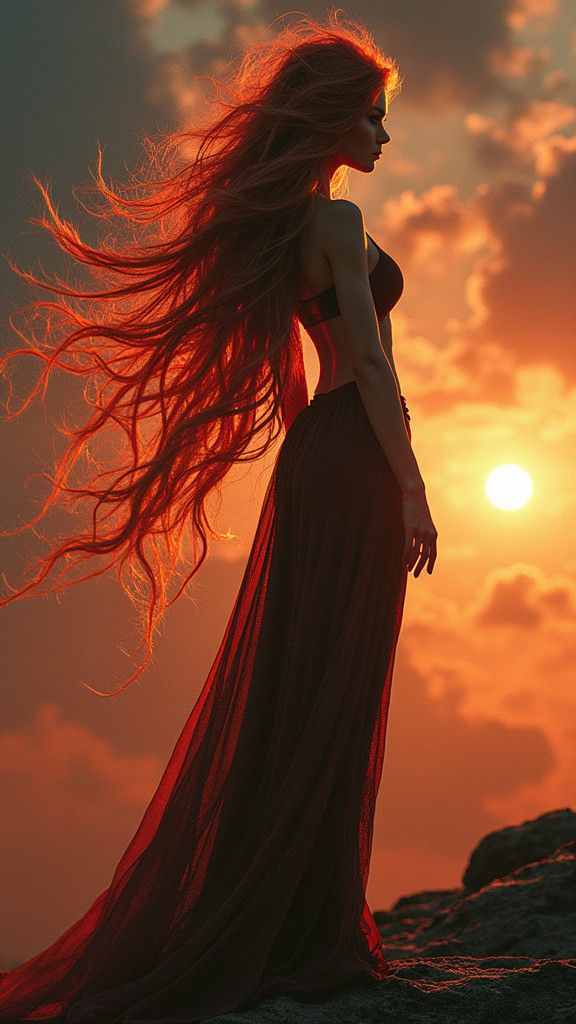 Ethereal Lovecraftian Goddess with Fiery Locks