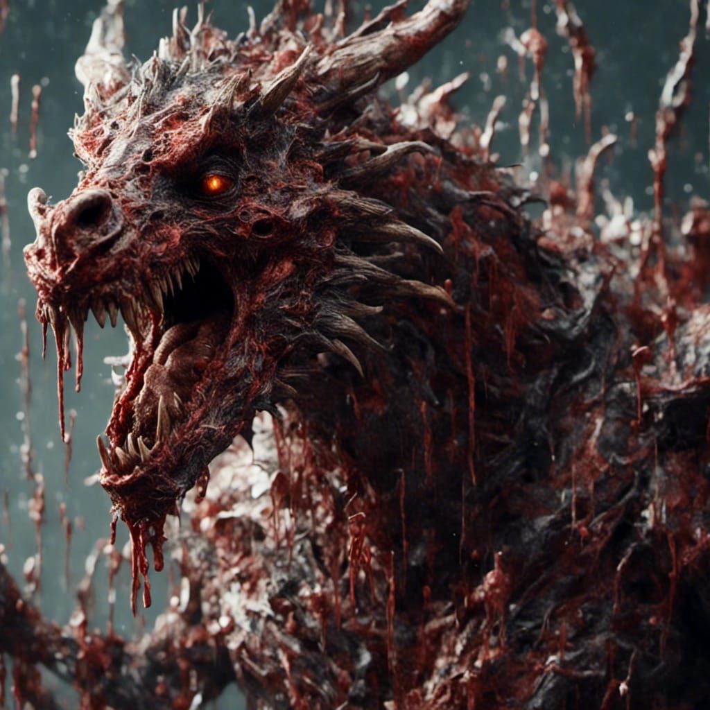 Creepy Porcelain Dragon Zombie Portrait in Macabre Style