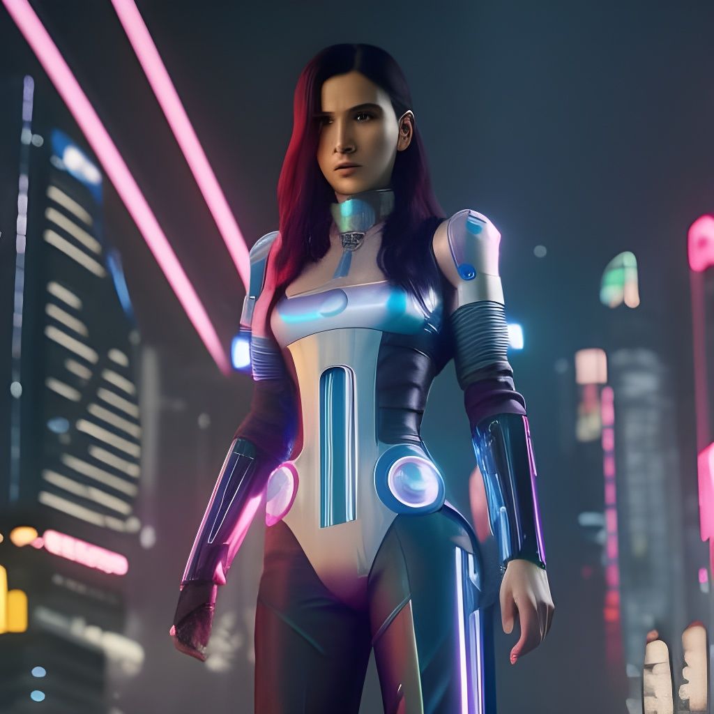 Futuristic Girl in Cyberpunk Cityscape