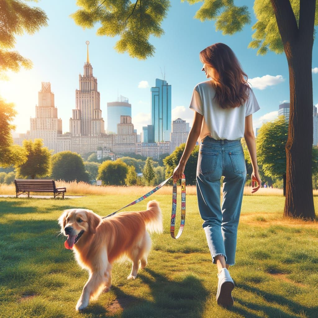 Walking my dog through the city park
