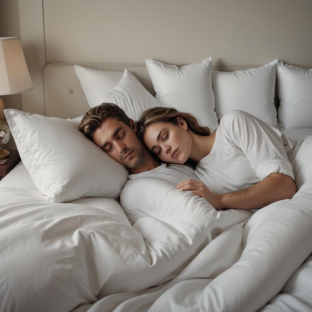 Romantic Couple in Bed: Soft Light, Digital Art