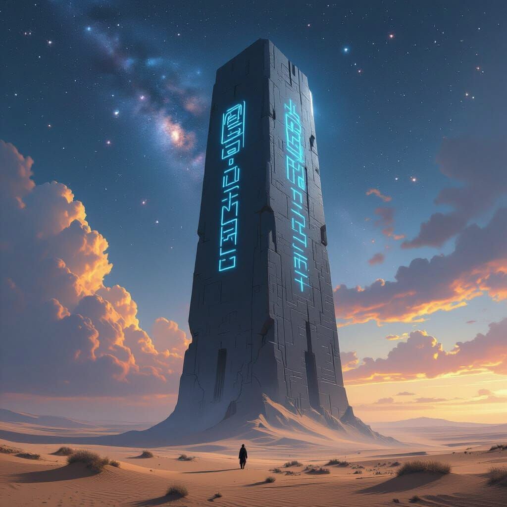 Imposing Alien Monolith Reaching for Galaxy Sky