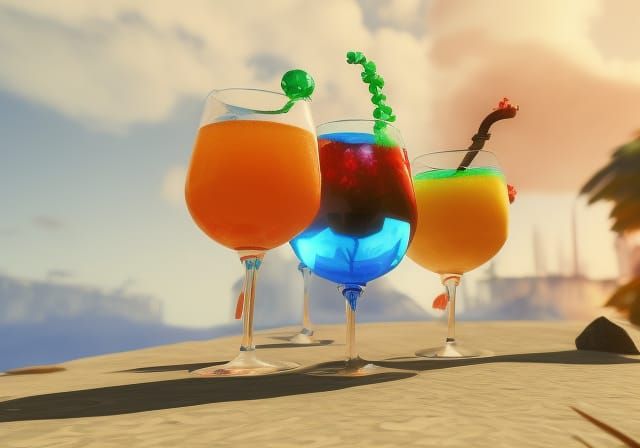 Bright Drinks in 3D Game Cinematic Style